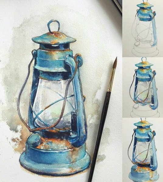 Рисование керосиновой лампы