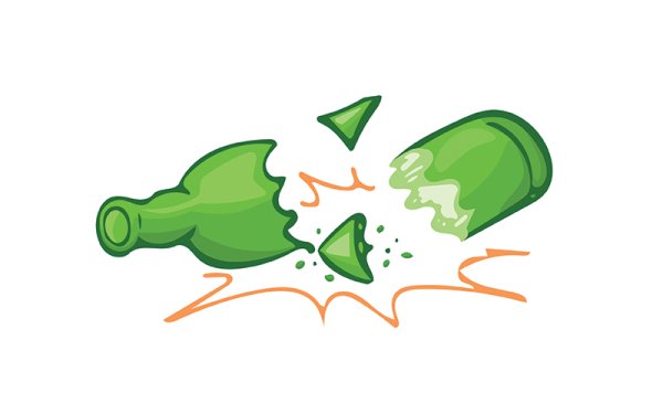 Разбитая бутылка на прозрачном фоне