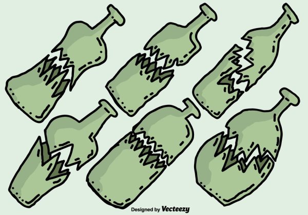 Разбитая бутылка на зелёном фоне