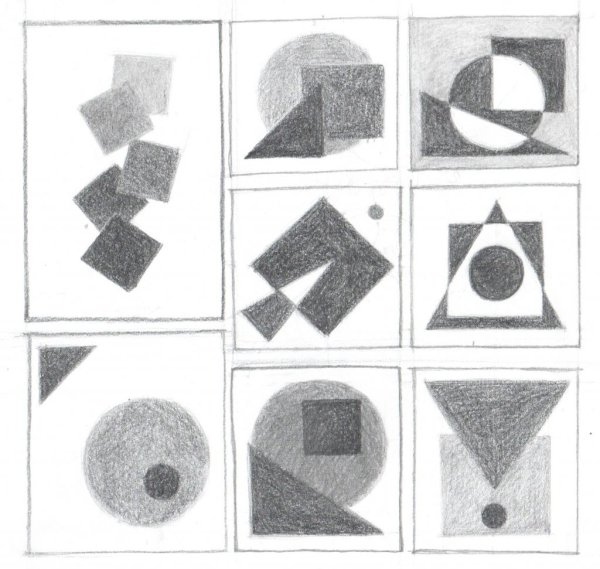 Гризайль натюрморт из геометрических тел