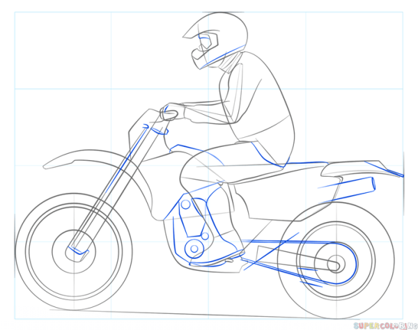 Пошаговое рисование мотоцикла для детей