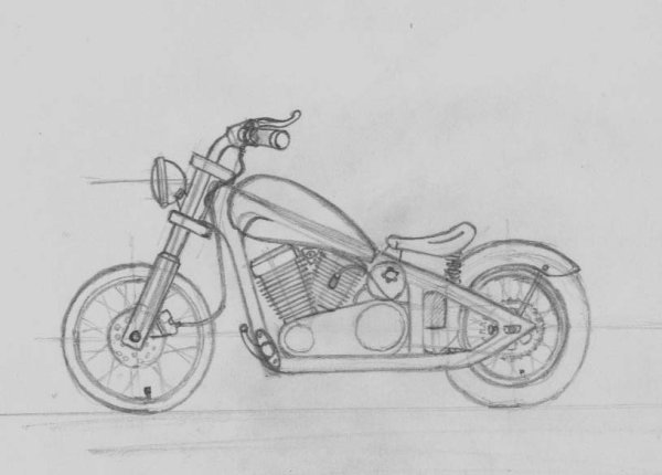 Мотоцикл рисунок карандашом