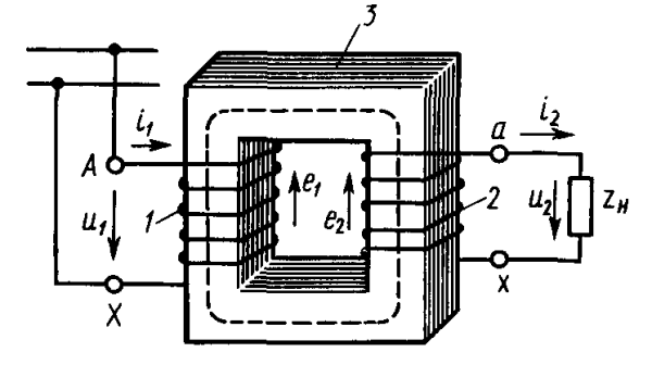 Электромагнитная схема однофазного двухобмоточного трансформатора