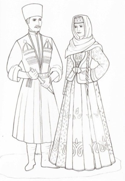 Раскраска национальный костюм башкир
