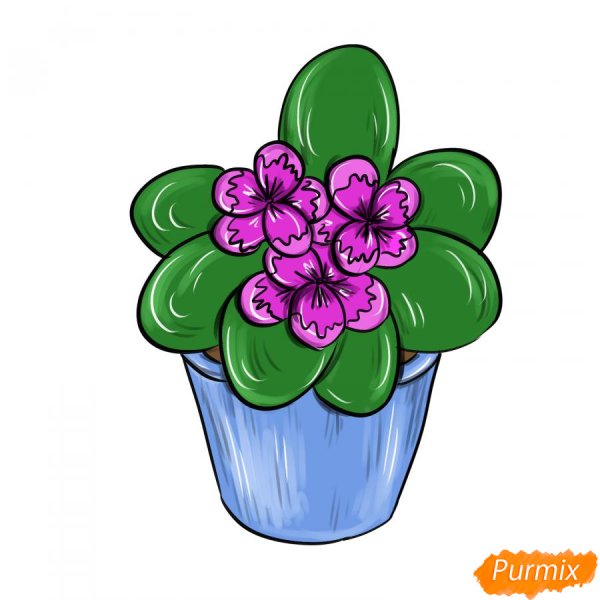 Рисование фиалка в горшке