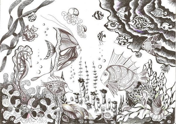 Рисунки подводный мир красивые лёгкие