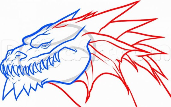 Поэтапное рисование головы дракона