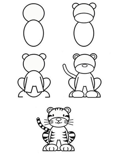 Поэтапное рисование тигренка для детей