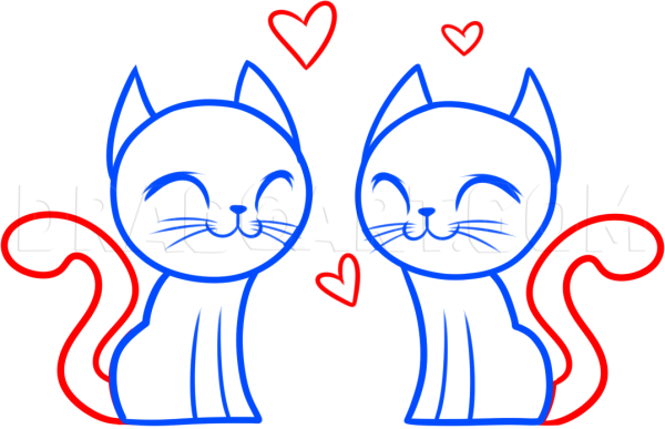 Два котика рисунок легкий