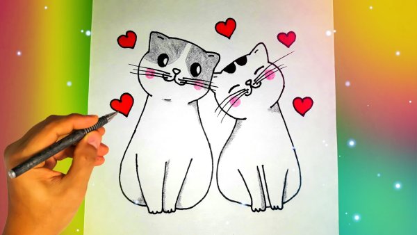 Влюбленные котята для срисовки