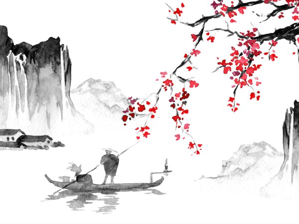 Суми-э японская живопись тушью гора