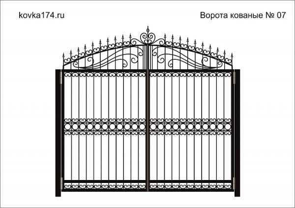 Ворота кованые двустворчатые с калиткой чертеж