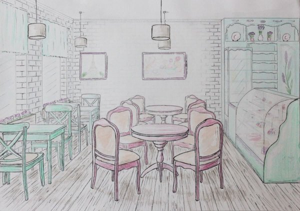 Эскиз кофейни интерьер