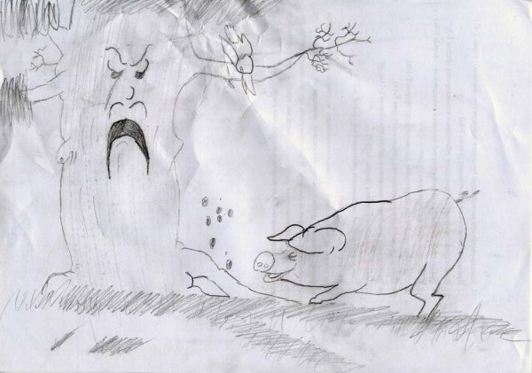 Иллюстрация к басне свинья под дубом разукрашка