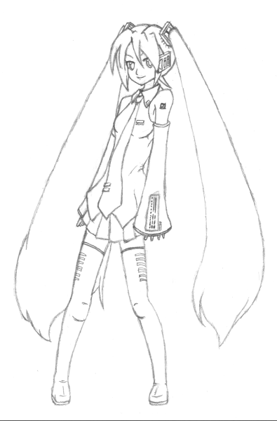 Хатсуне Мику в полный рост для срисовки