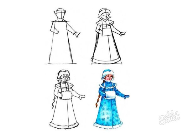 Поэтапное рисование Снегурочки для детей