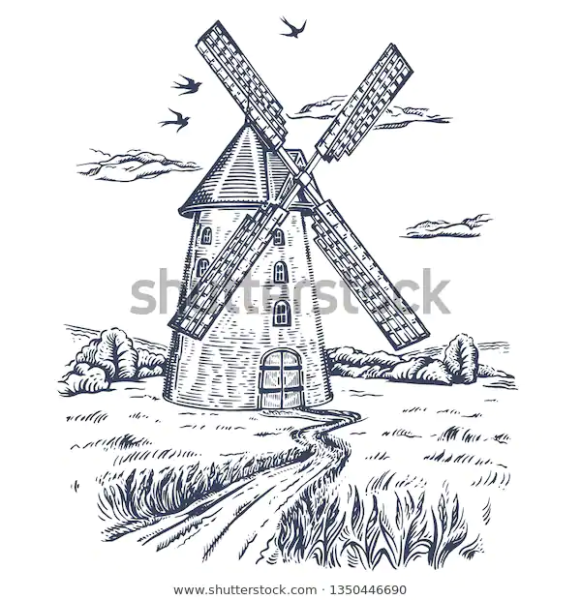 Мельница карандашом контур