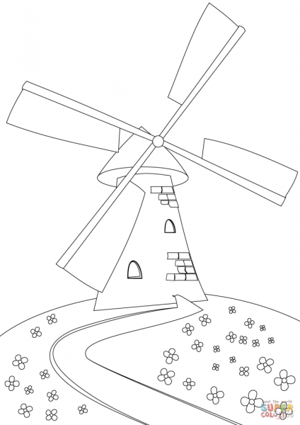 Мельница раскраска