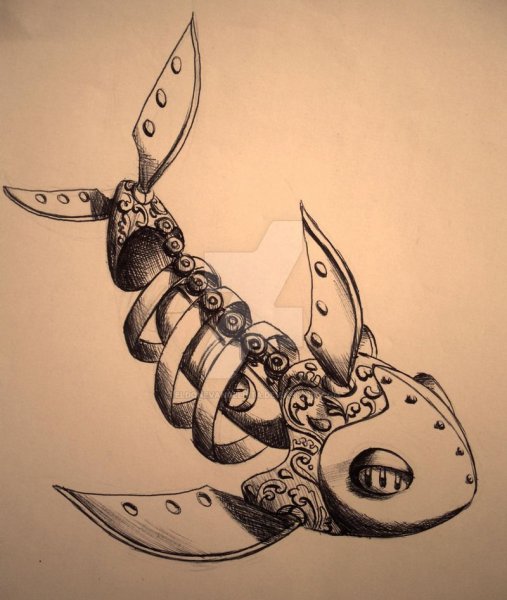 Тату рыбы стимпанк