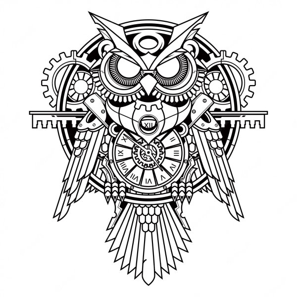 Сова стимпанк рисунок