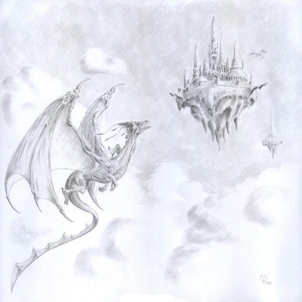 Дракон в полете карандашом
