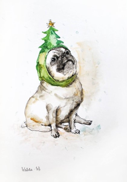 Новогодние рисунки акварелью