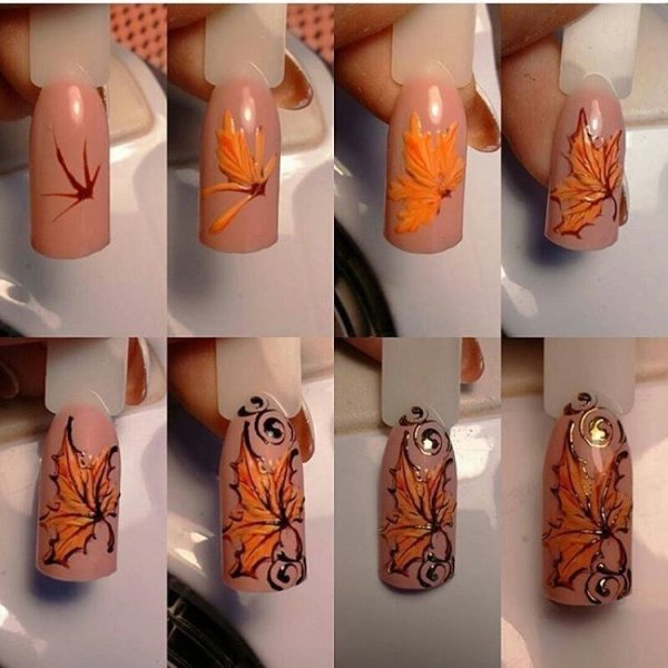 Маникюр с кленовым листом