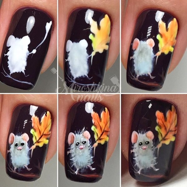 Кленовый лист на ногтях