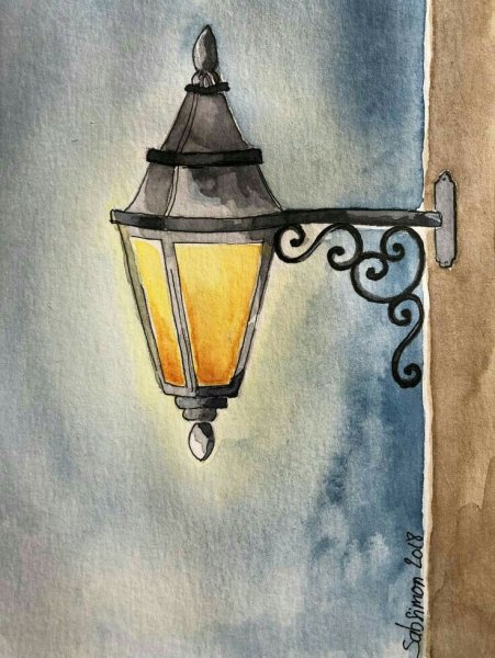 Скетч улица с фонарем