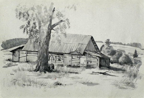 Пейзаж гуашью