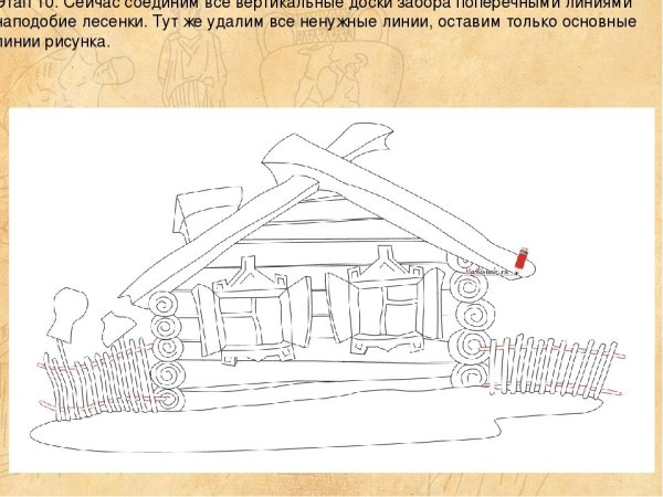 Бревенчатый дом рисунок