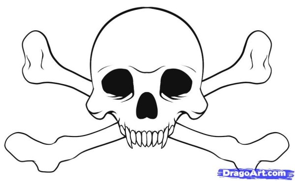 Череп с костями карандашом