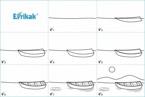 Лодка пошагово рисунок