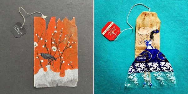 Рисование на чайных пакетиках