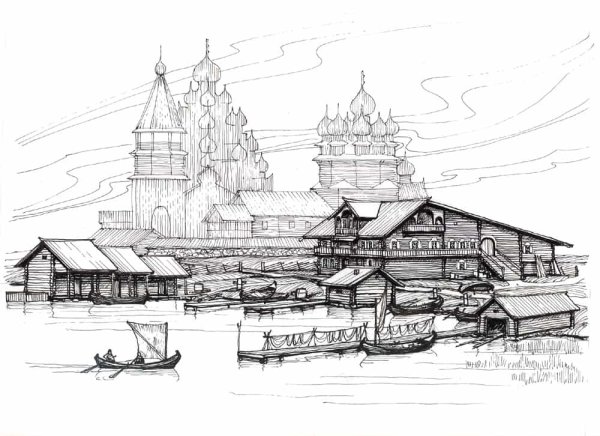 Деревянное зодчество Кижи рисунки