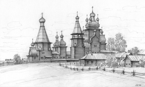 Храм Кижи рисунок