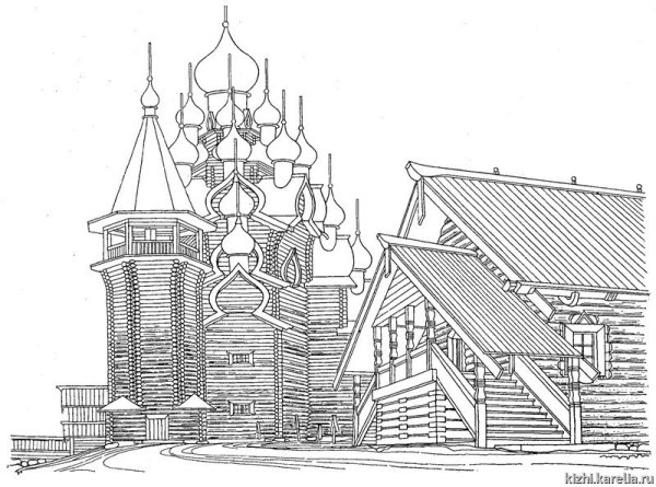 Преображенская Церковь погоста Кижи карельская зарисовка