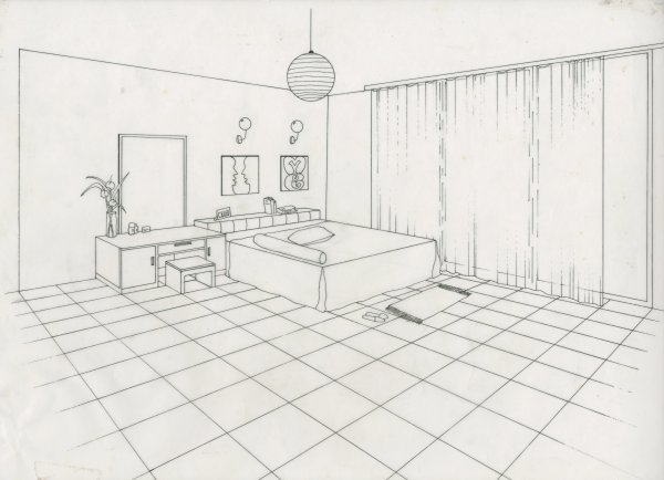 Комната подростка карандашом