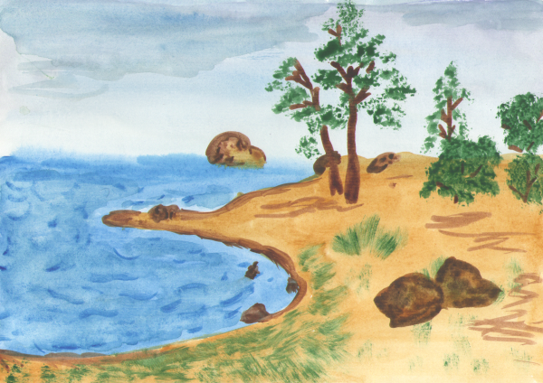 Детский пейзаж карандашом