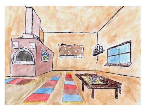 Интерьер русской избы в перспективе