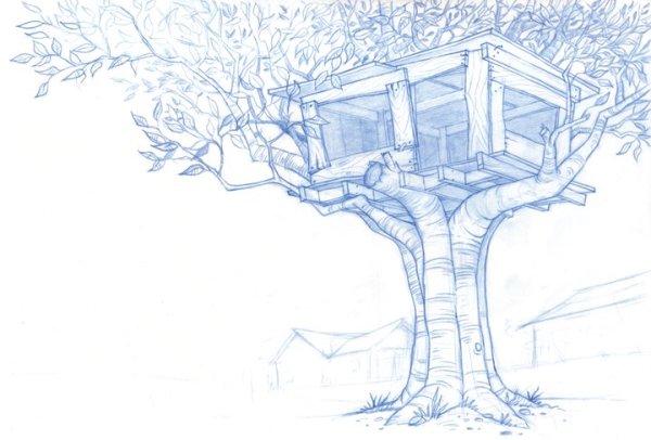 Зарисовка домика с деревом