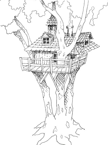 Зарисовка домика с деревом