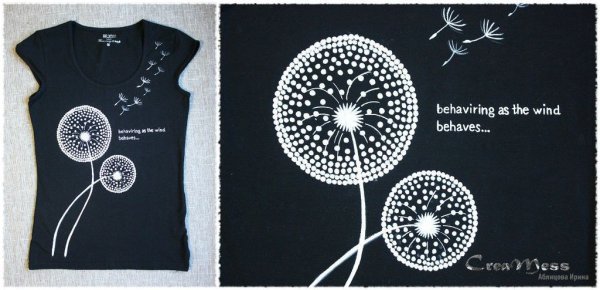 Вышивка одуванчик на платье