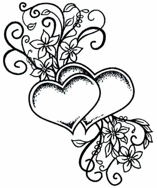 Раскраска сердце с цветами