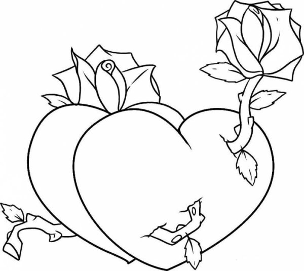 Раскраска сердце с розами