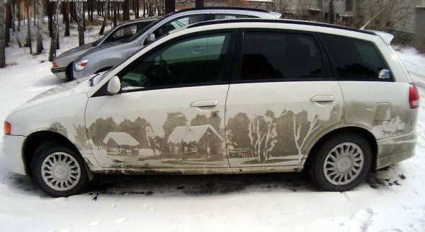Прикольные рисунки на грязных машинах