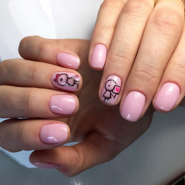 Розовый маникюр на короткие ногти детский