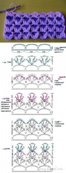 Двухцветные ажурные узоры крючком