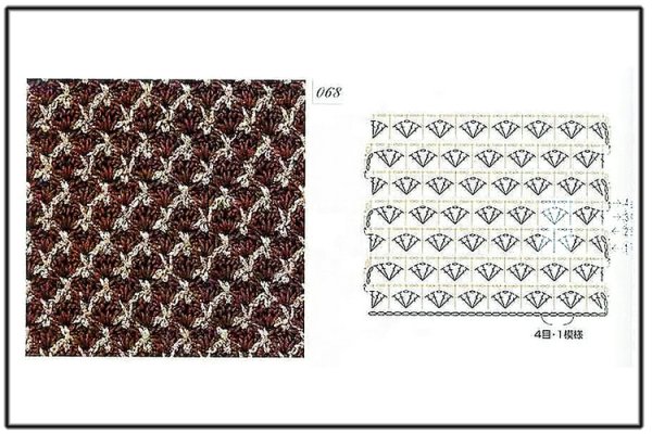 Двухцветные узоры крючком на кофту