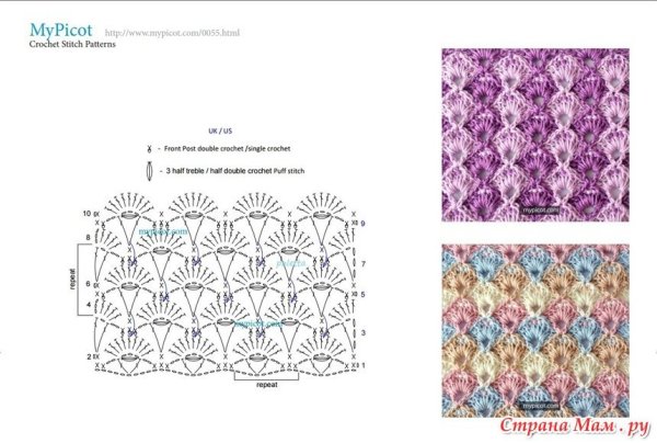 Узор крючком веерочки двухцветный